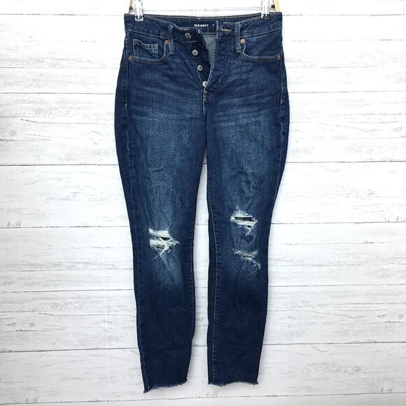 Old Navy Women's Jeans O.G. Straight Leg High Rise Button Fly Distressed size 0 - Picture 1 of 8